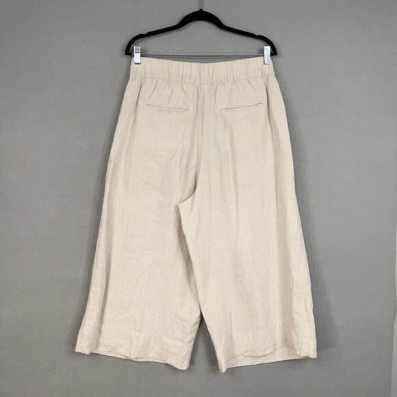 GAP Pants Womens 12 Beige Linen Wide Leg Culottes Cropped Pleated Minimal Resort - Picture 8 of 16